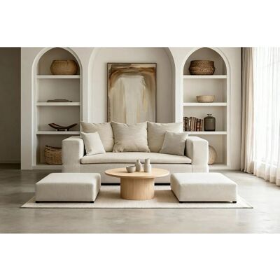 AMBRE - Canapé droit convertible bi matière avec deux poufs 4 places Beige AMBRE - Canapé droit convertible bi matière avec deux poufs 4 places Beige
