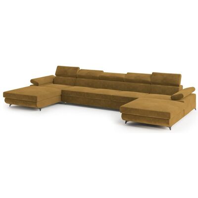 Canapé d'angle VIVENTE Jaune en velours avec fonction de couchage Canapé d'angle VIVENTE Jaune en velours avec fonction de couchage