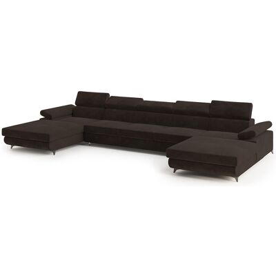 Canapé d'angle VIVENTE Marron en velours avec fonction de couchage Canapé d'angle VIVENTE Marron en velours avec fonction de couchage