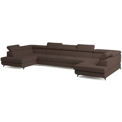 Canapé d'angle URMANO Marron en bouclé avec fonction de couchage Canapé d'angle URMANO Marron en bouclé avec fonction de couchage