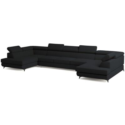 Canapé d'angle URMANO Noir en bouclé avec fonction de couchage Canapé d'angle URMANO Noir en bouclé avec fonction de couchage