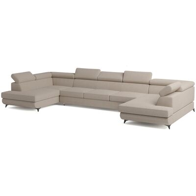 Canapé d'angle URMANO Beige en bouclé avec fonction de couchage Canapé d'angle URMANO Beige en bouclé avec fonction de couchage