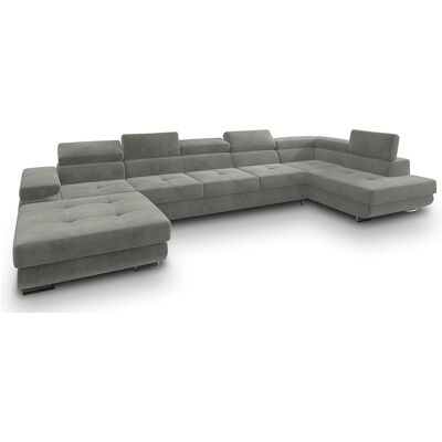 Canapé D'angle Toriva Gris Clair En Velours Avec Fonction De Couchage Canapé D'angle Toriva Gris Clair En Velours Avec Fonction De Couchage