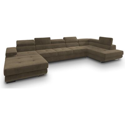Canapé D'angle Toriva Beige En Velours Avec Fonction De Couchage Canapé D'angle Toriva Beige En Velours Avec Fonction De Couchage