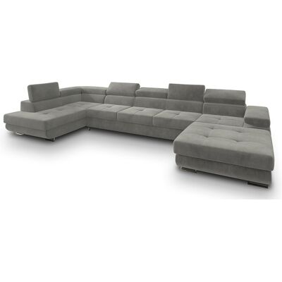 Canapé D'angle Toriva Gris Clair En Velours Avec Fonction De Couchage Canapé D'angle Toriva Gris Clair En Velours Avec Fonction De Couchage