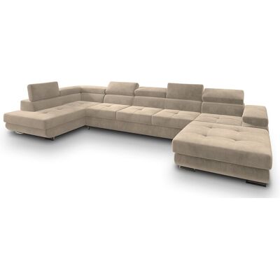 Canapé D'angle Toriva Crème En Velours Avec Fonction De Couchage Canapé D'angle Toriva Crème En Velours Avec Fonction De Couchage