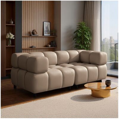 Canapé 3 places capitonné en velours taupe 192 cm - TONDO Canapé 3 places capitonné en velours taupe 192 cm - TONDO