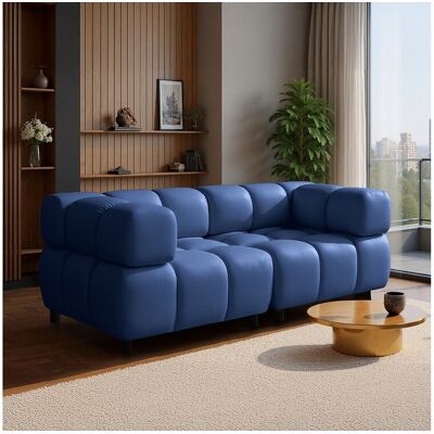Canapé 3 places capitonné en velours bleu nuit 192 cm - TONDO Canapé 3 places capitonné en velours bleu nuit 192 cm - TONDO