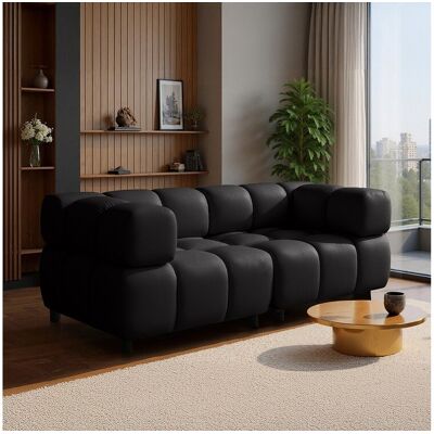 Canapé 3 places capitonné en velours noir 192 cm - TONDO Canapé 3 places capitonné en velours noir 192 cm - TONDO