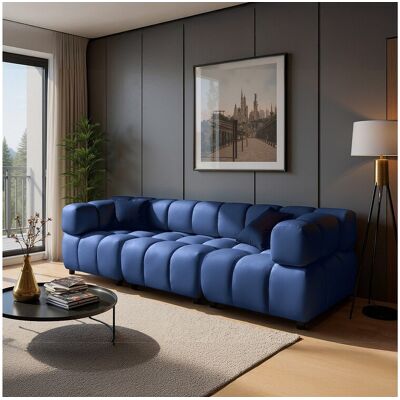 Canapé 4 places capitonné en velours bleu nuit 288 cm - TONDO Canapé 4 places capitonné en velours bleu nuit 288 cm - TONDO