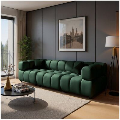 Canapé 4 places capitonné en velours vert 288 cm - TONDO Canapé 4 places capitonné en velours vert 288 cm - TONDO