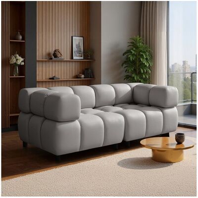 Canapé 3 places capitonné en velours gris clair 192 cm - TONDO Canapé 3 places capitonné en velours gris clair 192 cm - TONDO