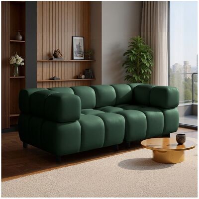 Canapé 3 places capitonné en velours vert 192 cm - TONDO Canapé 3 places capitonné en velours vert 192 cm - TONDO