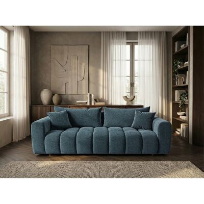 Canapé convertible en tissu bouclé bleu canard 240 cm - COSMO LUXURY Canapé convertible en tissu bouclé bleu canard 240 cm - COSMO LUXURY