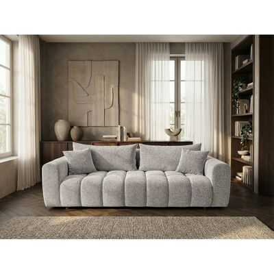 Canapé convertible en tissu bouclé gris clair 240 cm - COSMO LUXURY Canapé convertible en tissu bouclé gris clair 240 cm - COSMO LUXURY