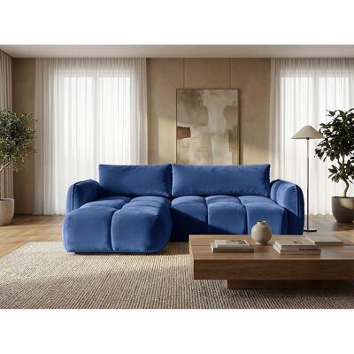 Canapé d'angle gauche convertible avec coffre en velours bleu nuit 250 cm - BELVEO Canapé d'angle gauche convertible avec coffre en velours bleu nuit 250 cm - BELVEO