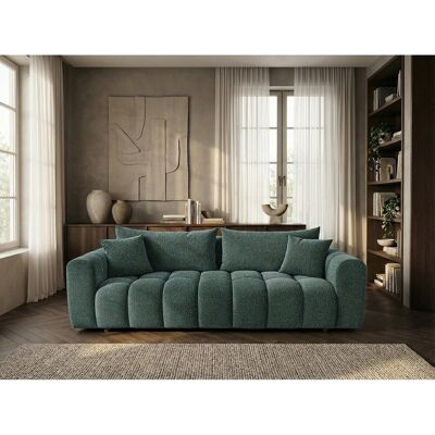 Canapé convertible en tissu bouclé vert 240 cm - COSMO LUXURY Canapé convertible en tissu bouclé vert 240 cm - COSMO LUXURY