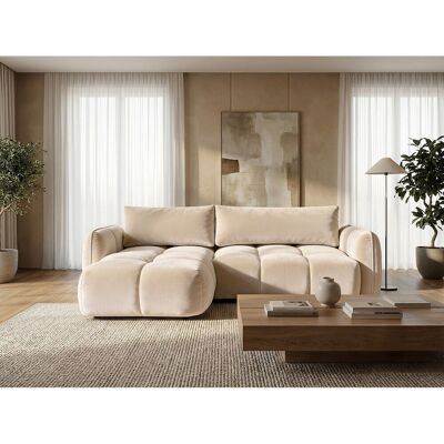 Canapé d'angle gauche convertible avec coffre en velours beige 250 cm - BELVEO Canapé d'angle gauche convertible avec coffre en velours beige 250 cm - BELVEO