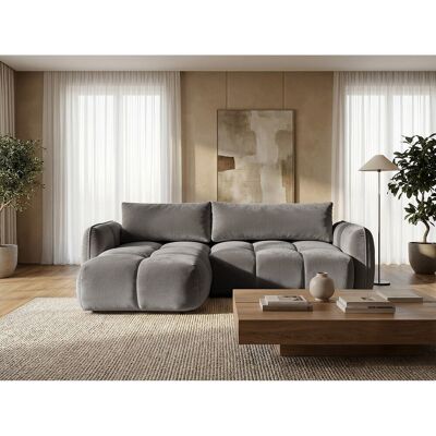 Canapé d'angle gauche convertible avec coffre en velours gris 250 cm - BELVEO Canapé d'angle gauche convertible avec coffre en velours gris 250 cm - BELVEO