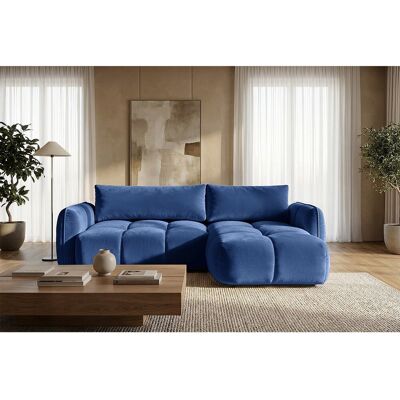 Canapé d'angle droit convertible avec coffre en velours bleu nuit 250 cm - BELVEO Canapé d'angle droit convertible avec coffre en velours bleu nuit 250 cm - BELVEO