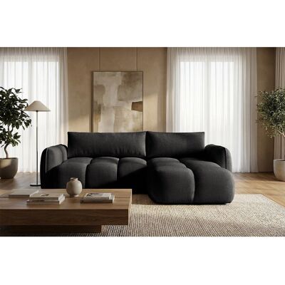 Canapé d'angle droit convertible avec coffre en velours noir 250 cm - BELVEO Canapé d'angle droit convertible avec coffre en velours noir 250 cm - BELVEO