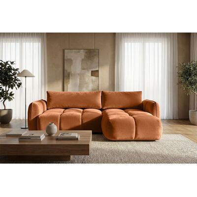 Canapé d'angle droit convertible avec coffre en velours terracotta 250 cm - BELVEO Canapé d'angle droit convertible avec coffre en velours terracotta 250 cm - BELVEO