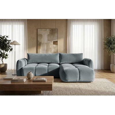 Canapé d'angle droit convertible avec coffre en velours gris 250 cm - BELVEO Canapé d'angle droit convertible avec coffre en velours gris 250 cm - BELVEO