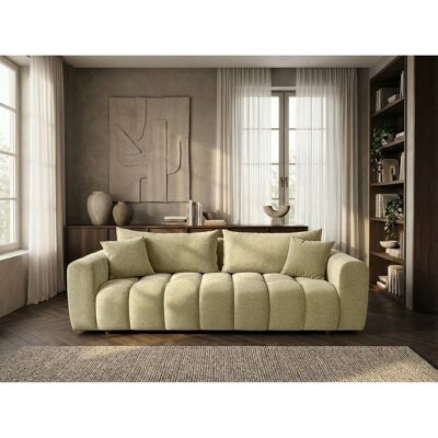 Canapé convertible en tissu bouclé jaune moutarde 240 cm - COSMO LUXURY Canapé convertible en tissu bouclé jaune moutarde 240 cm - COSMO LUXURY
