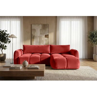 Canapé d'angle droit convertible avec coffre en velours rouge 250 cm - BELVEO Canapé d'angle droit convertible avec coffre en velours rouge 250 cm - BELVEO