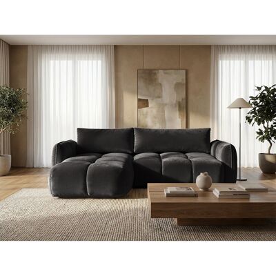 Canapé d'angle gauche convertible avec coffre en velours noir 250 cm - BELVEO Canapé d'angle gauche convertible avec coffre en velours noir 250 cm - BELVEO