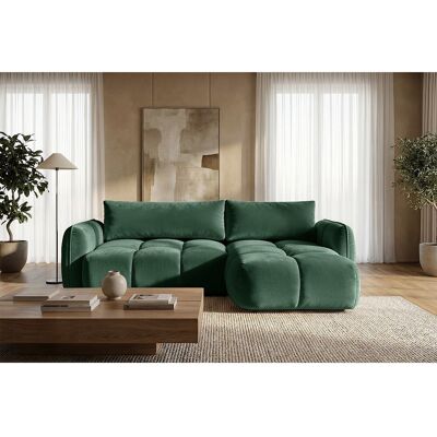 Canapé d'angle droit convertible avec coffre en velours vert 250 cm - BELVEO Canapé d'angle droit convertible avec coffre en velours vert 250 cm - BELVEO