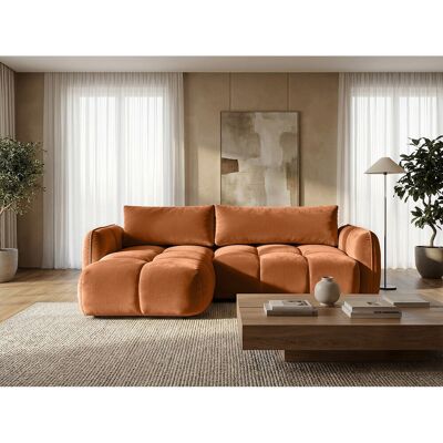 Canapé d'angle gauche convertible avec coffre en velours terracotta 250 cm - BELVEO Canapé d'angle gauche convertible avec coffre en velours terracotta 250 cm - BELVEO