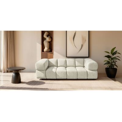 Canapé 3 places capitonné en tissu bouclé blanc cassé 240 cm - ALVERO 3S Canapé 3 places capitonné en tissu bouclé blanc cassé 240 cm - ALVERO 3S