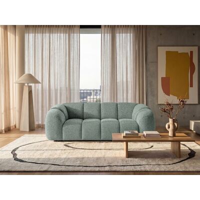 Canapé 3 places capitonné en tissu bouclé vert amande 240 cm - MALI 3S Canapé 3 places capitonné en tissu bouclé vert amande 240 cm - MALI 3S