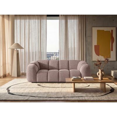 Canapé 3 places capitonné en tissu bouclé rose poudré 240 cm - MALI 3S Canapé 3 places capitonné en tissu bouclé rose poudré 240 cm - MALI 3S