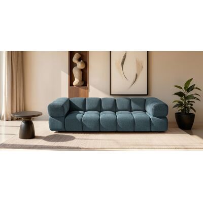 Canapé 4 places capitonné en tissu bouclé bleu canard 280 cm - ALVERO 4S Canapé 4 places capitonné en tissu bouclé bleu canard 280 cm - ALVERO 4S
