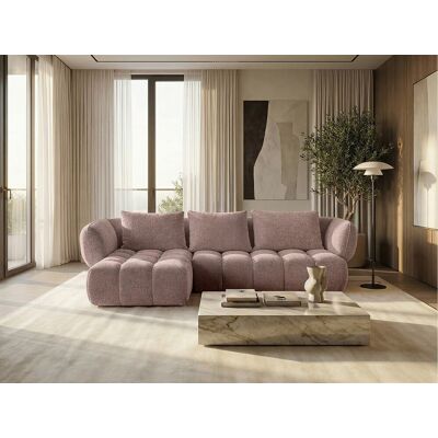 Canapé d'angle gauche en tissu bouclé rose poudré 250 cm - SAVIO Canapé d'angle gauche en tissu bouclé rose poudré 250 cm - SAVIO