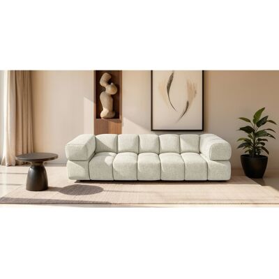 Canapé 4 places capitonné en tissu bouclé blanc cassé 280 cm - ALVERO 4S Canapé 4 places capitonné en tissu bouclé blanc cassé 280 cm - ALVERO 4S