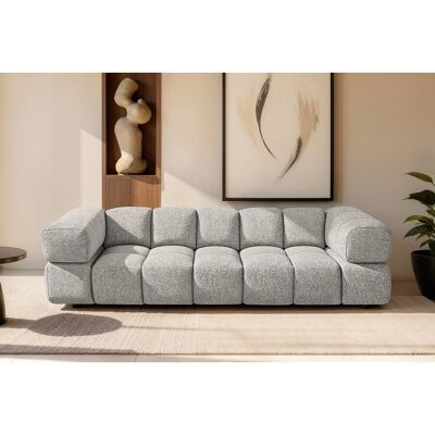 Canapé 4 places capitonné en tissu bouclé gris clair 280 cm - ALVERO 4S Canapé 4 places capitonné en tissu bouclé gris clair 280 cm - ALVERO 4S