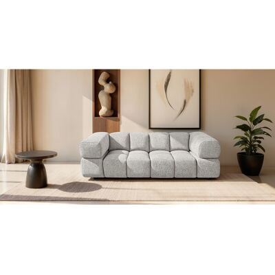 Canapé 3 places capitonné en tissu bouclé beige 240 cm - ALVERO 3S Canapé 3 places capitonné en tissu bouclé beige 240 cm - ALVERO 3S