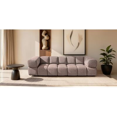 Canapé 4 places capitonné en tissu bouclé rose poudré 280 cm - ALVERO 4S Canapé 4 places capitonné en tissu bouclé rose poudré 280 cm - ALVERO 4S