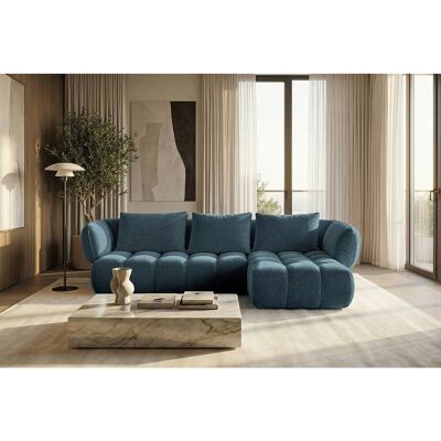 Canapé d'angle droit en tissu bouclé bleu canard 250 cm - SAVIO Canapé d'angle droit en tissu bouclé bleu canard 250 cm - SAVIO