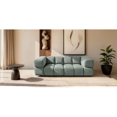 Canapé 3 places capitonné en tissu bouclé vert amande 240 cm - ALVERO 3S Canapé 3 places capitonné en tissu bouclé vert amande 240 cm - ALVERO 3S