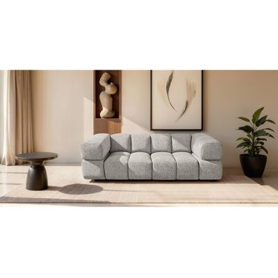 Canapé 3 places capitonné en tissu bouclé gris clair 240 cm - ALVERO 3S Canapé 3 places capitonné en tissu bouclé gris clair 240 cm - ALVERO 3S