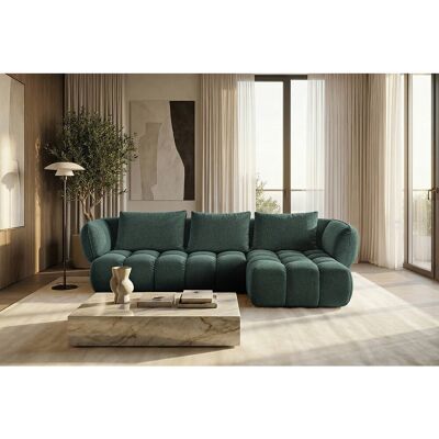 Canapé d'angle droit en tissu bouclé vert 250 cm - SAVIO Canapé d'angle droit en tissu bouclé vert 250 cm - SAVIO