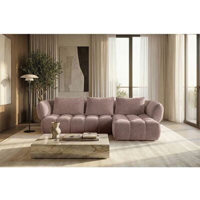 Canapé d'angle droit en tissu bouclé rose poudré 250 cm - SAVIO Canapé d'angle droit en tissu bouclé rose poudré 250 cm - SAVIO