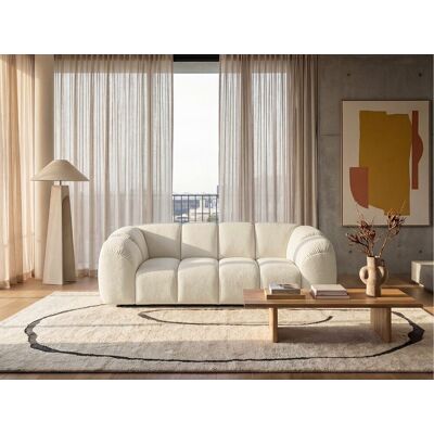 Canapé 3 places capitonné en tissu bouclé blanc cassé 240 cm - MALI 3S Canapé 3 places capitonné en tissu bouclé blanc cassé 240 cm - MALI 3S