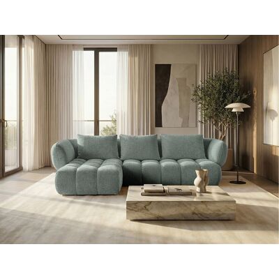 Canapé d'angle gauche en tissu bouclé vert amande 250 cm - SAVIO Canapé d'angle gauche en tissu bouclé vert amande 250 cm - SAVIO