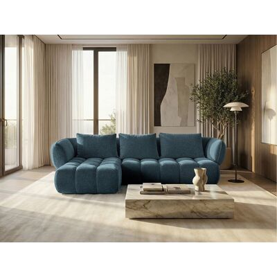 Canapé d'angle gauche en tissu bouclé bleu canard 250 cm - SAVIO Canapé d'angle gauche en tissu bouclé bleu canard 250 cm - SAVIO