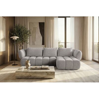 Canapé d'angle droit en tissu bouclé gris clair 250 cm - SAVIO Canapé d'angle droit en tissu bouclé gris clair 250 cm - SAVIO
